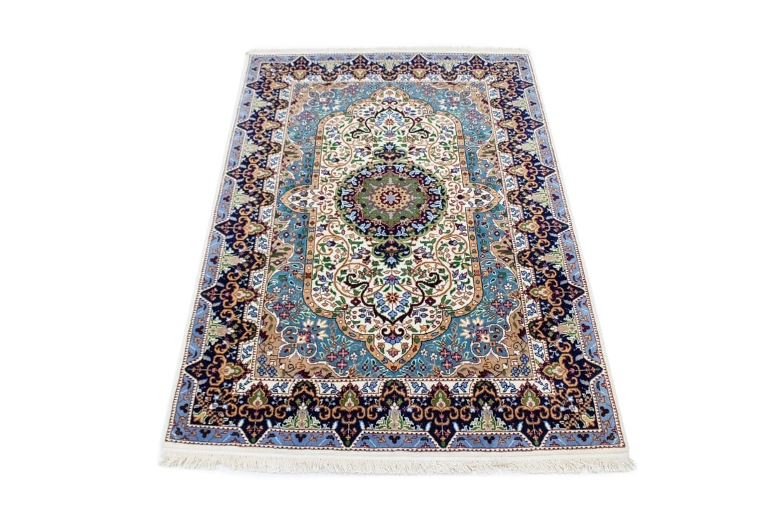 Cream Floral Kirman 4X6 Oriental Rug - 3
