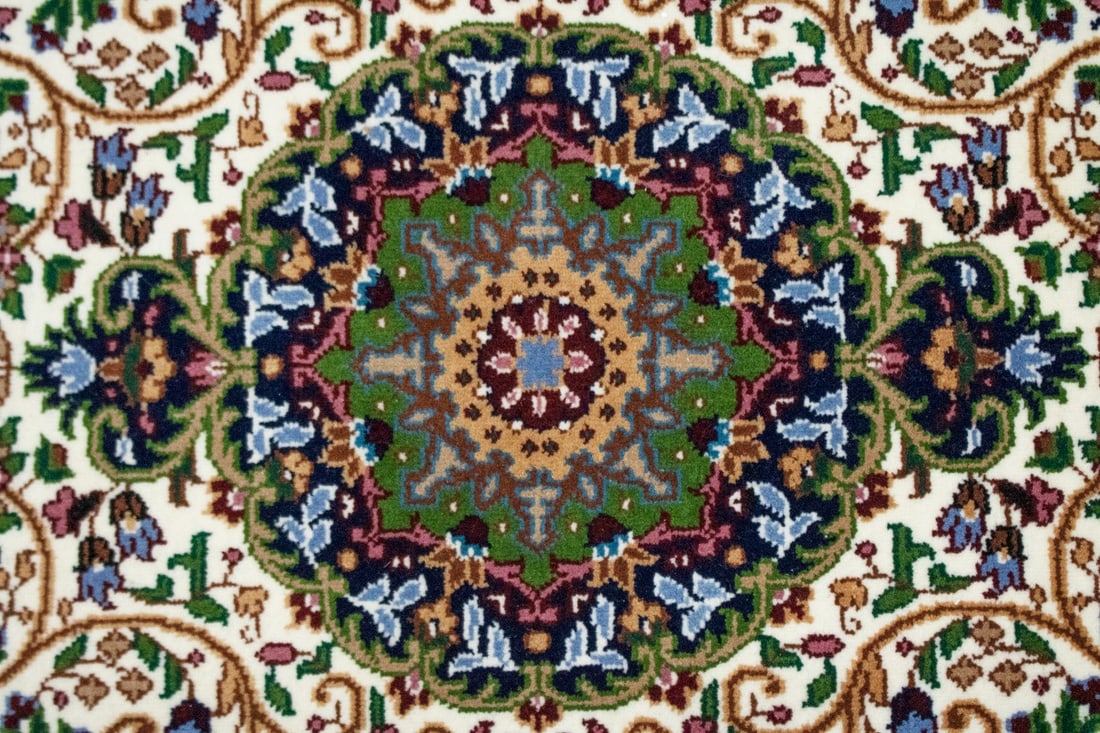 Cream Floral Kirman 4X6 Oriental Rug - 6