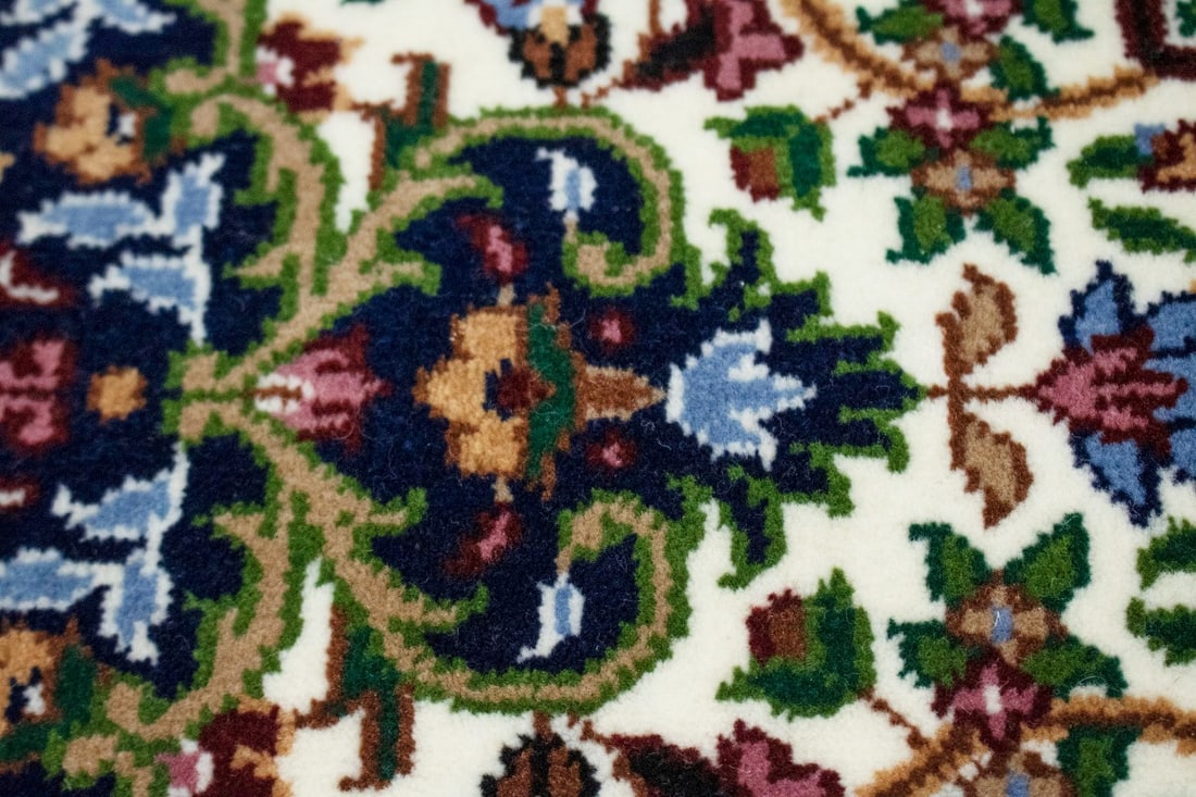Cream Floral Kirman 4X6 Oriental Rug - 7
