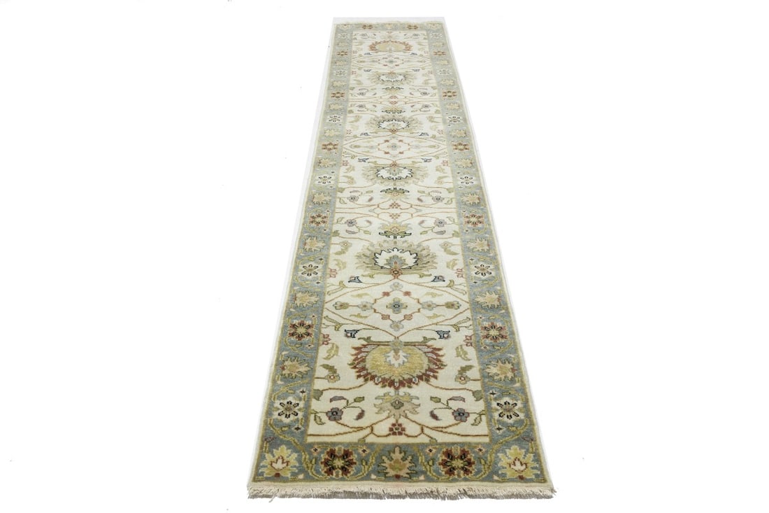 Cream Floral Osh Chobi 3X12 Peshawar Oriental Runner Rug - 5