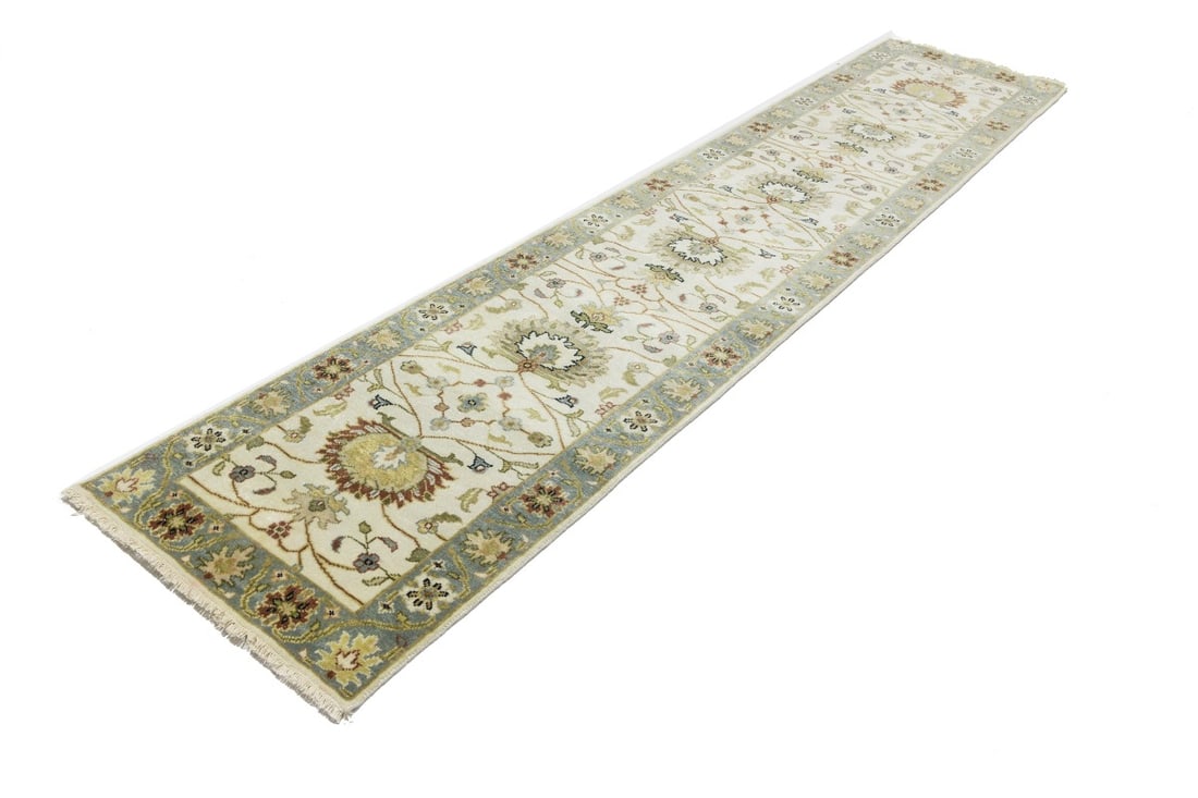 Cream Floral Osh Chobi 3X12 Peshawar Oriental Runner Rug - 6