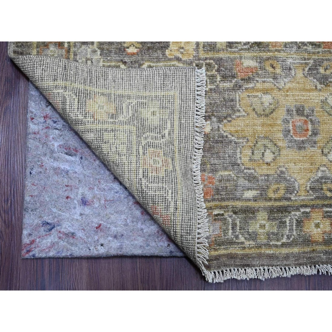 Walnut Brown Afghan Angora Oushak Leaf Design Hand Knotted Wool Rug - 4