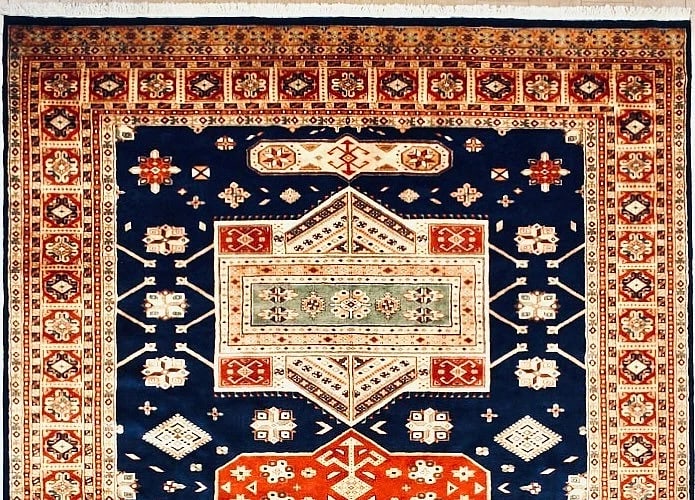 Hand Knotted Jaldar Navy Wool Geometric Oriental Area Rug 8'3" x 11'5" - 4
