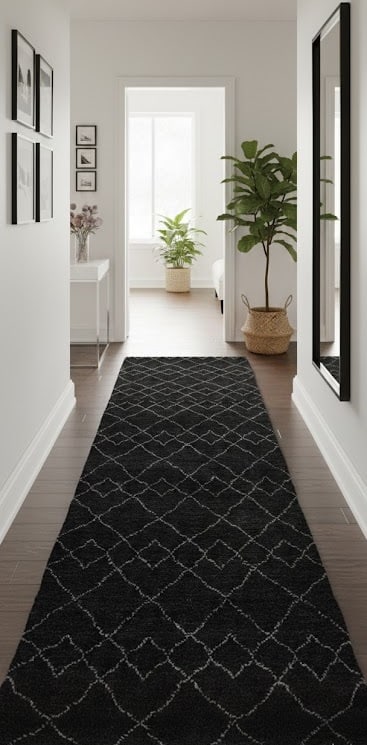 Charcoal Geometric Modern 3X8 Moroccan Style Oriental Runner Rug - 2
