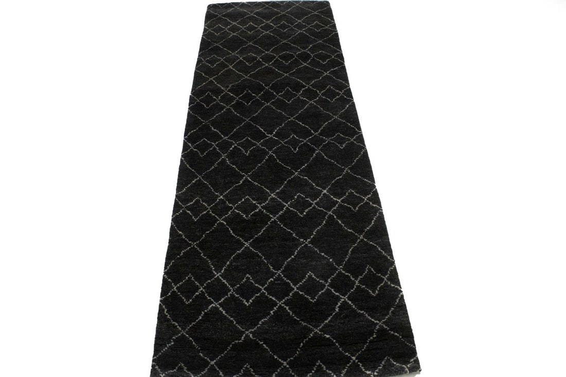 Charcoal Geometric Modern 3X8 Moroccan Style Oriental Runner Rug - 3
