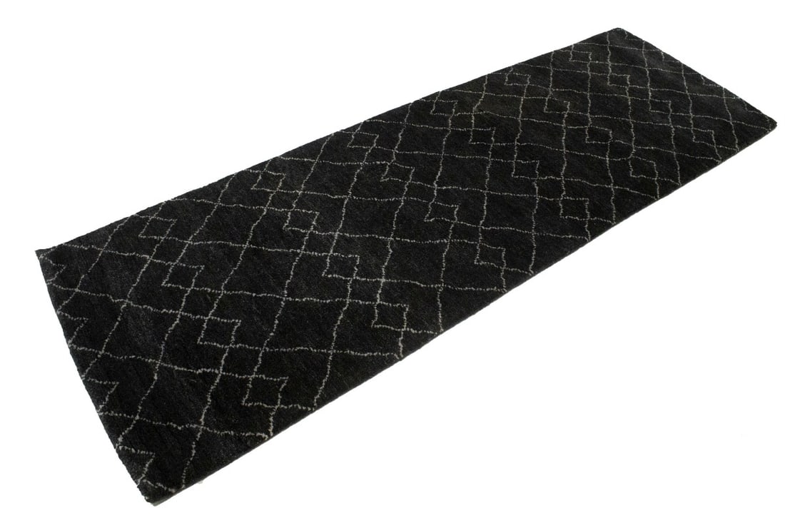 Charcoal Geometric Modern 3X8 Moroccan Style Oriental Runner Rug - 4