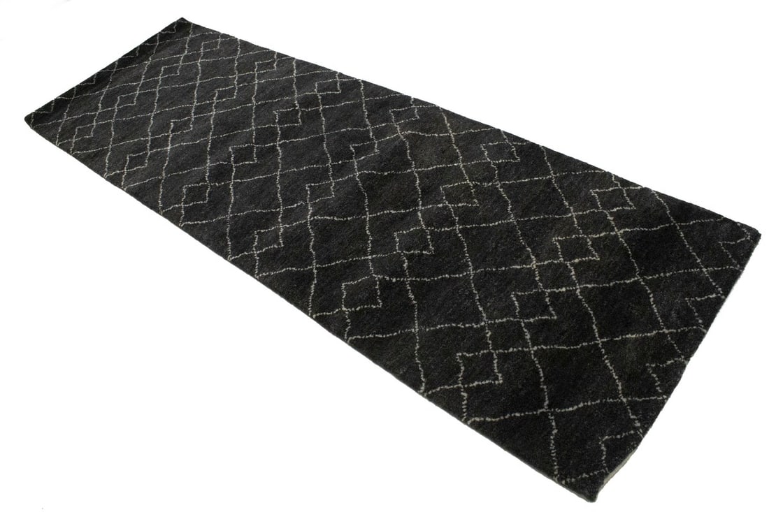 Charcoal Geometric Modern 3X8 Moroccan Style Oriental Runner Rug - 5