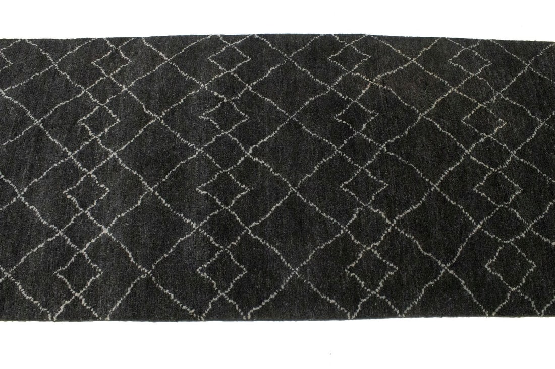 Charcoal Geometric Modern 3X8 Moroccan Style Oriental Runner Rug - 7