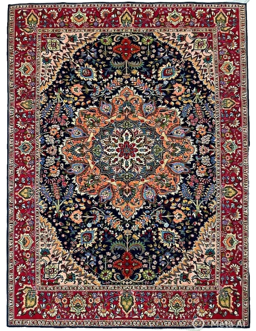 Hand Knotted Persian Tabriz Wool Navy Oriental Area Rug 6'7" x 9'3" - 2