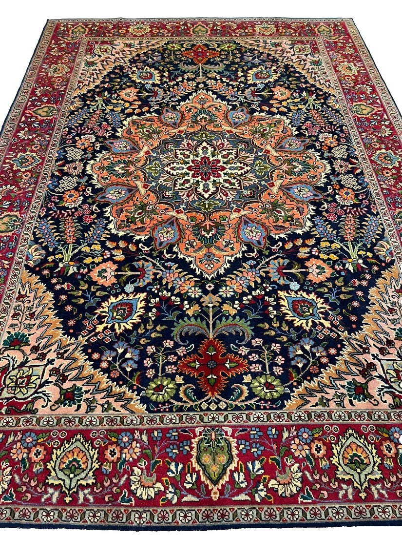 Hand Knotted Persian Tabriz Wool Navy Oriental Area Rug 6'7" x 9'3" - 4