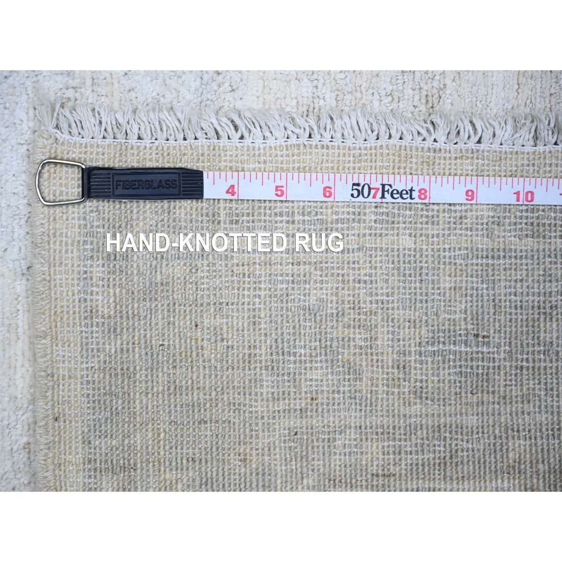 Vivid White Wool Washed Out Peshawar Hand Knotted Oriental Rug - 6