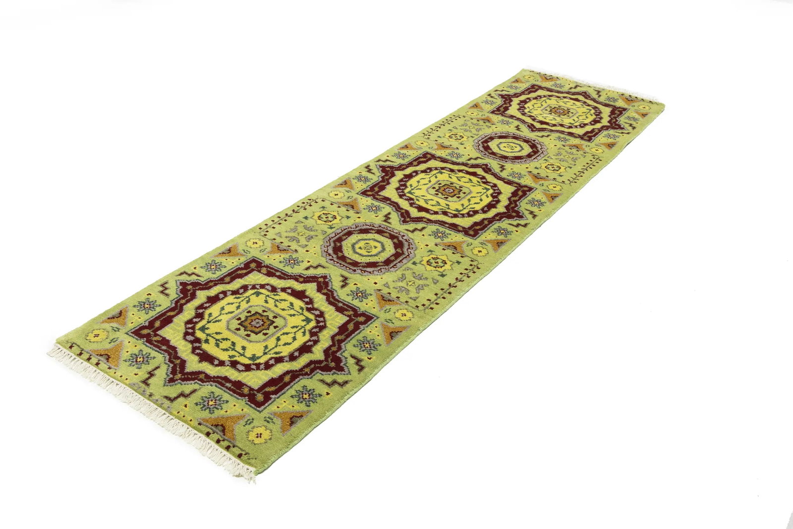 Light Lime Green Floral 2'7X9'7 Heriz Serapi Oriental Runner Rug - 4