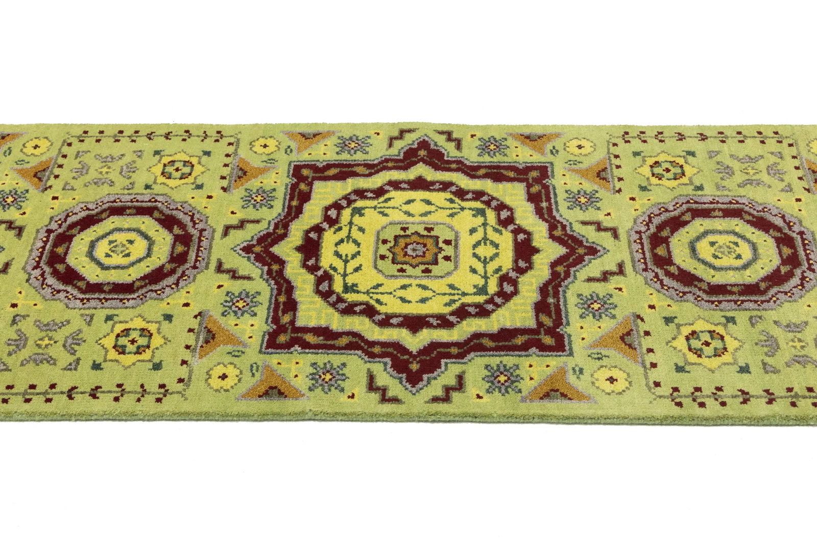 Light Lime Green Floral 2'7X9'7 Heriz Serapi Oriental Runner Rug - 8