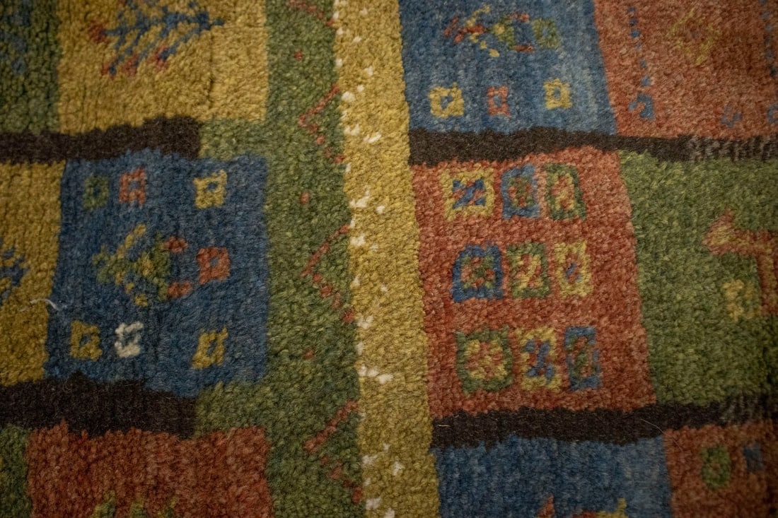 Brown & Olive Checkered 4X5 Gabbeh Persian Rug - 7