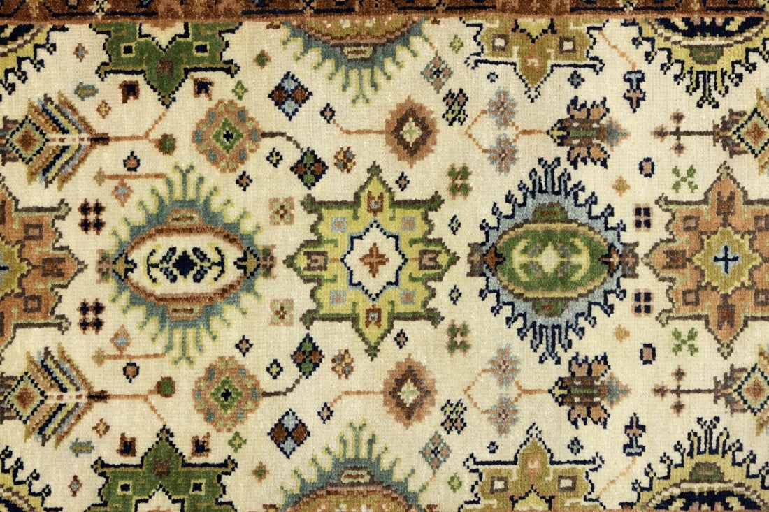Cream & Rust Tribal Geometric 3X10 Indo-Karajeh Oriental Runner Rug - 10