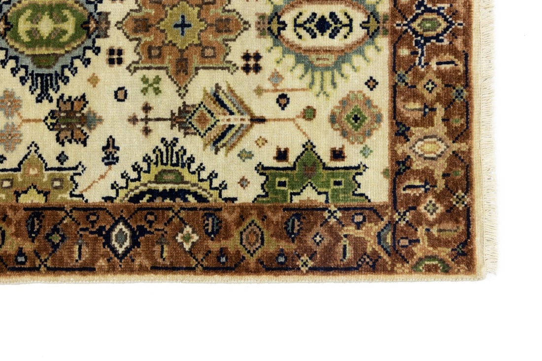 Cream & Rust Tribal Geometric 3X10 Indo-Karajeh Oriental Runner Rug - 11
