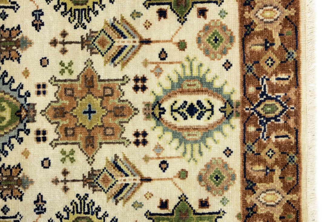 Cream & Rust Tribal Geometric 3X10 Indo-Karajeh Oriental Runner Rug - 12