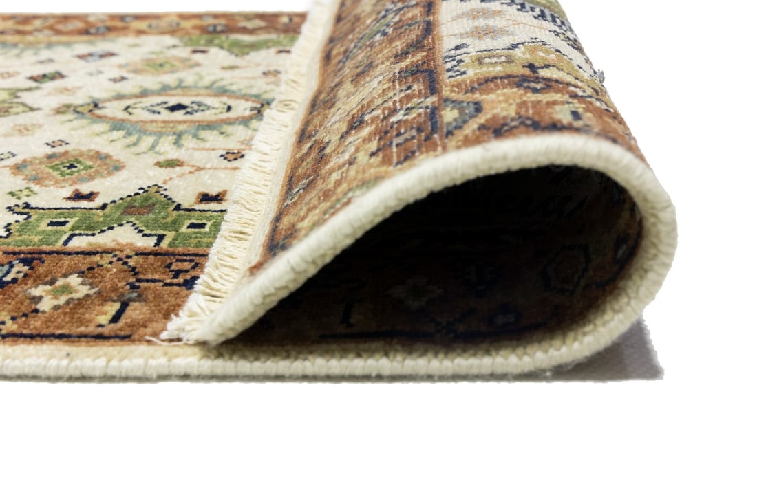 Cream & Rust Tribal Geometric 3X10 Indo-Karajeh Oriental Runner Rug - 15