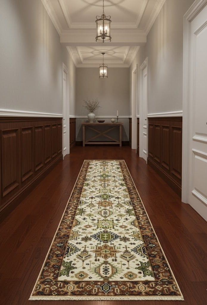 Cream & Rust Tribal Geometric 3X10 Indo-Karajeh Oriental Runner Rug - 2