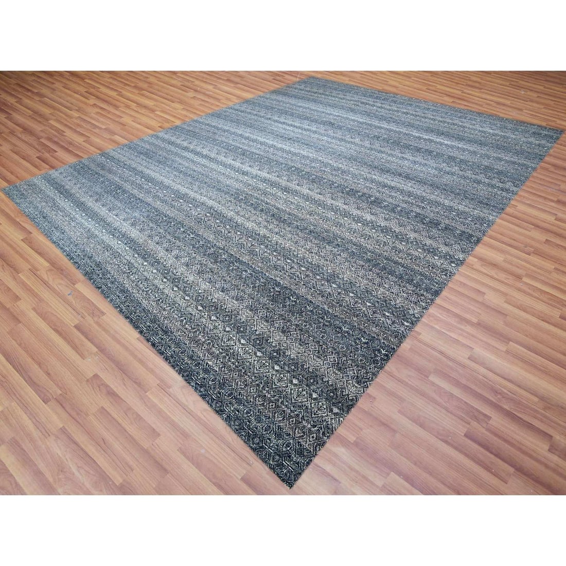 Network Gray Soft Shiny Wool Hand Knotted Kohinoor Herat Oversized Rug - 3