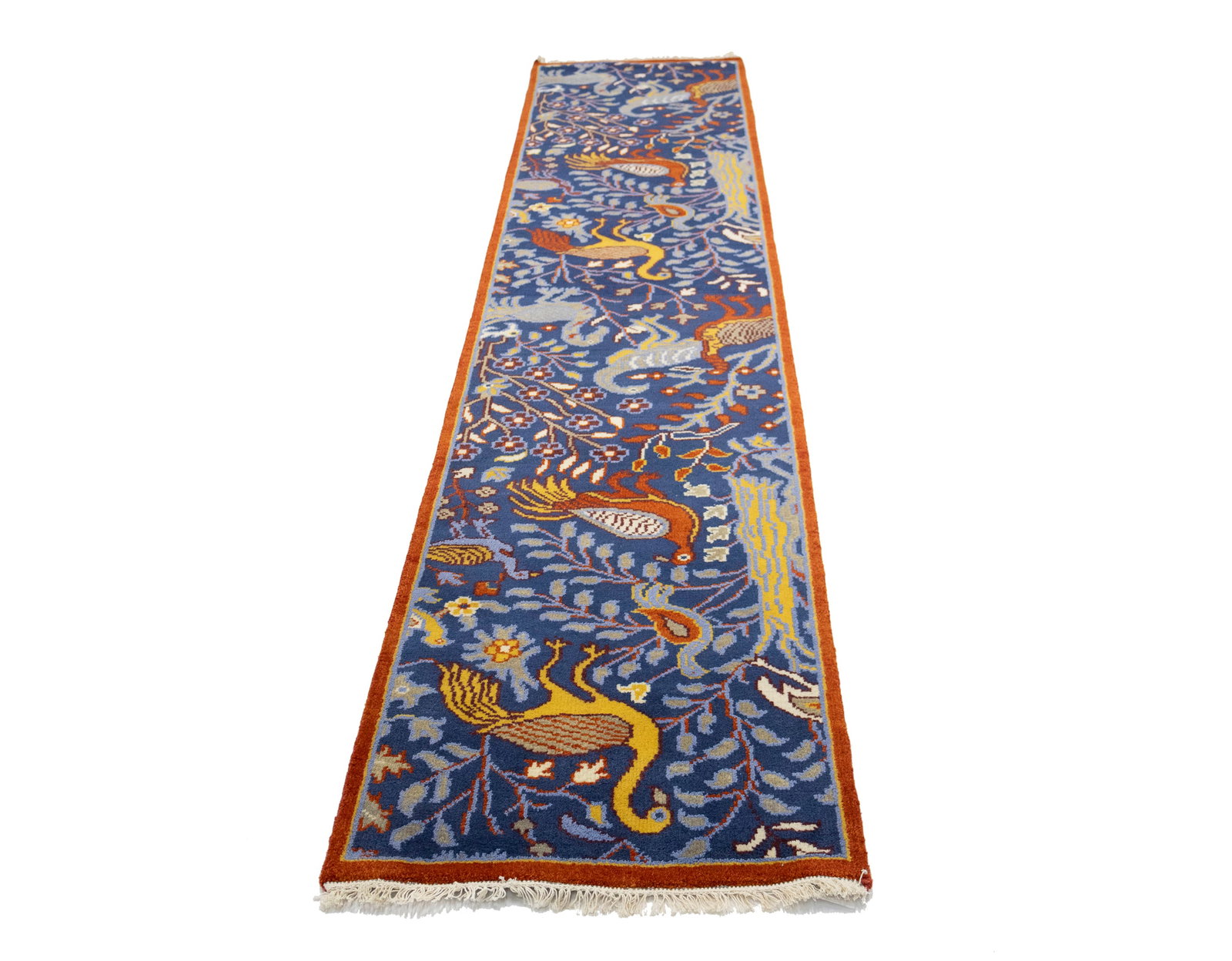 Blue Pictorial 3X12 Oriental Runner Rug - 5