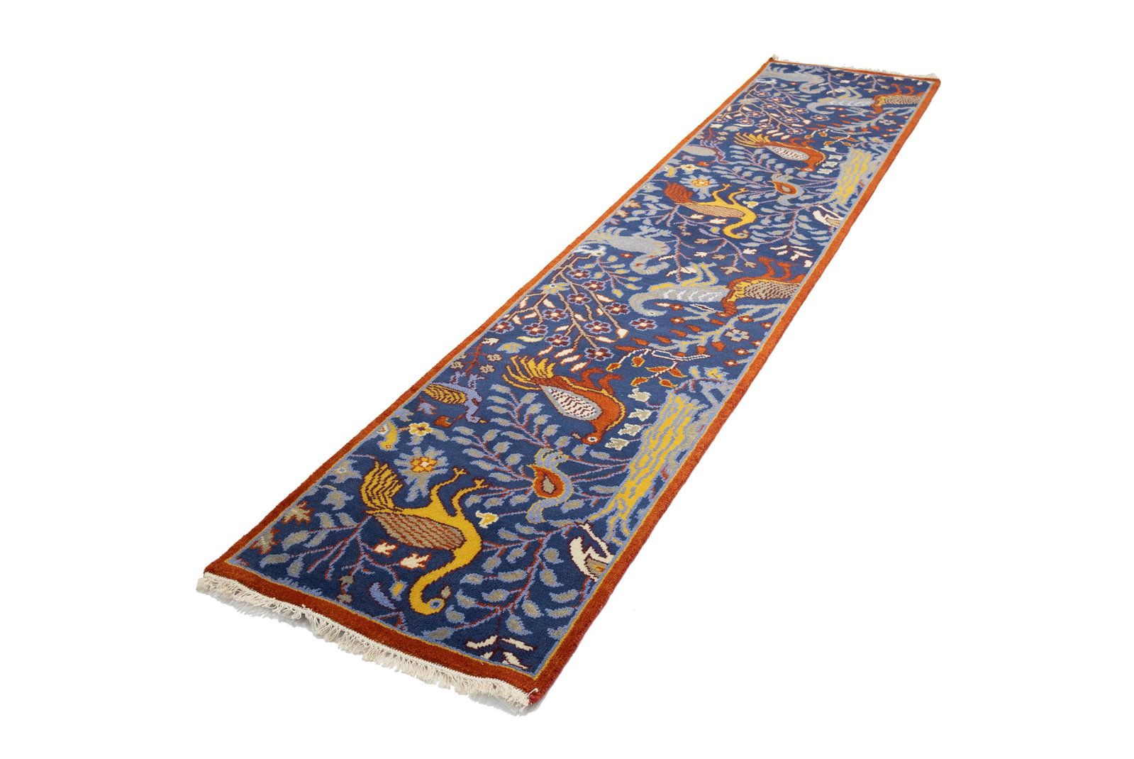Blue Pictorial 3X12 Oriental Runner Rug - 6