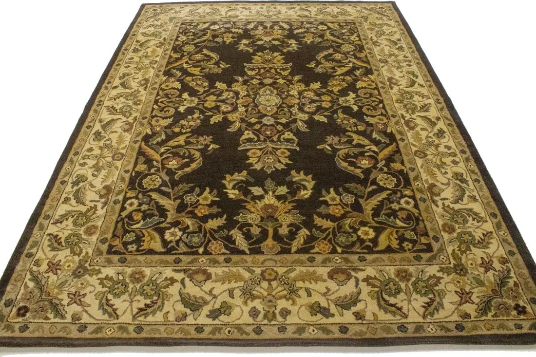 Dark Brown Floral Modern 8X11 Oriental Hand-Tufted Rug - 10