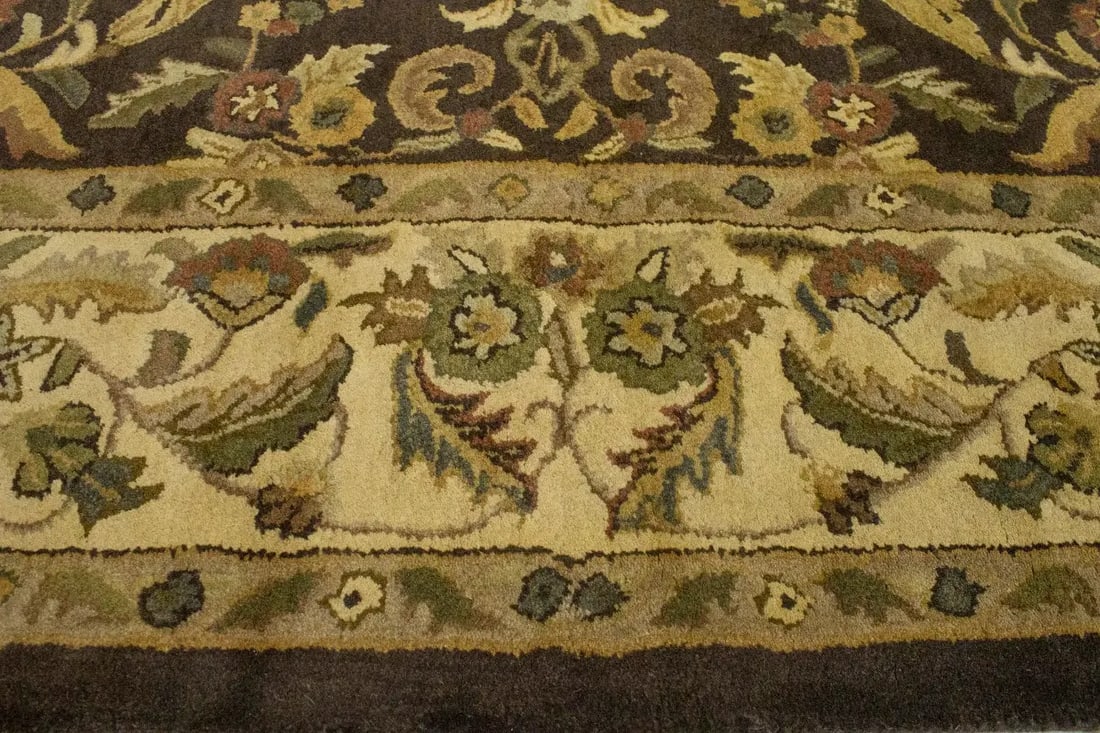 Dark Brown Floral Modern 8X11 Oriental Hand-Tufted Rug - 12