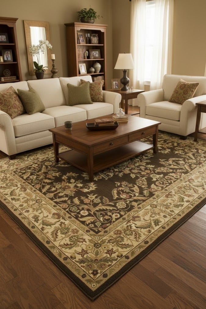 Dark Brown Floral Modern 8X11 Oriental Hand-Tufted Rug - 2
