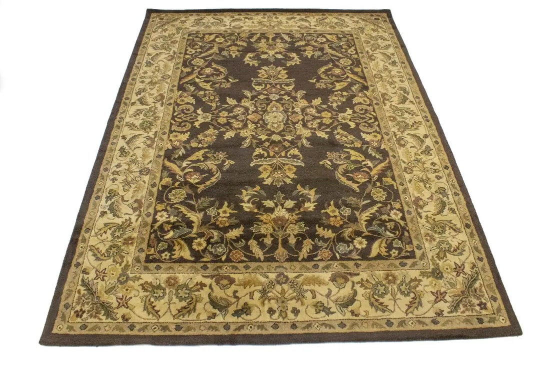 Dark Brown Floral Modern 8X11 Oriental Hand-Tufted Rug - 3