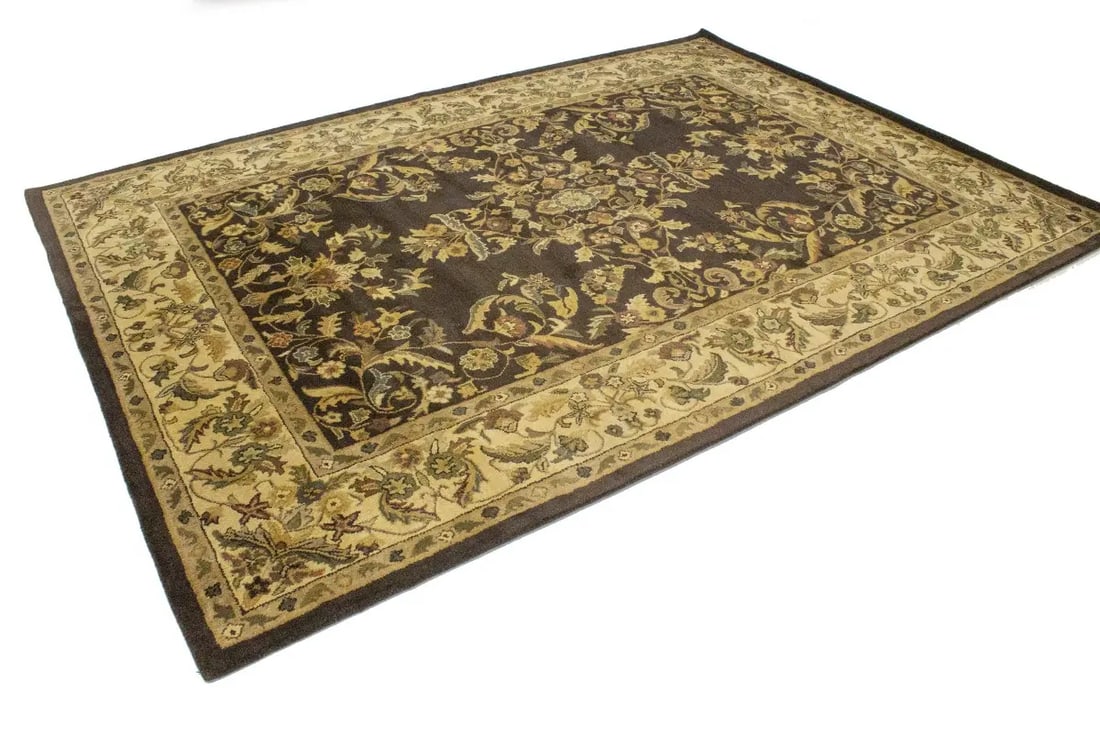 Dark Brown Floral Modern 8X11 Oriental Hand-Tufted Rug - 4