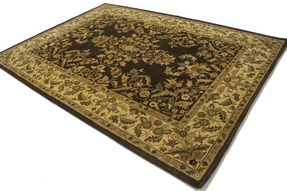 Dark Brown Floral Modern 8X11 Oriental Hand-Tufted Rug - 5