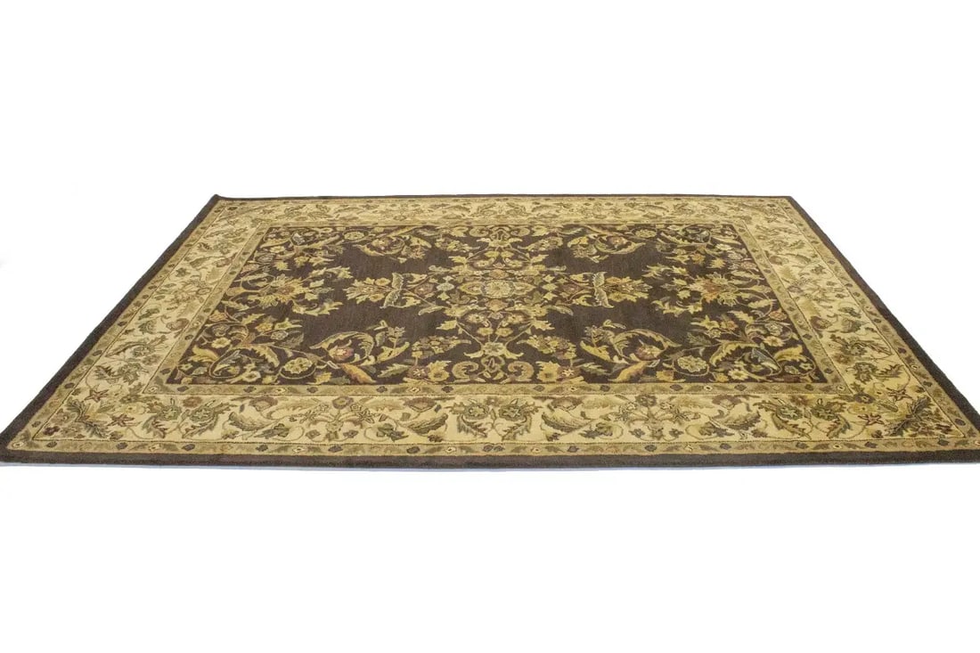 Dark Brown Floral Modern 8X11 Oriental Hand-Tufted Rug - 6