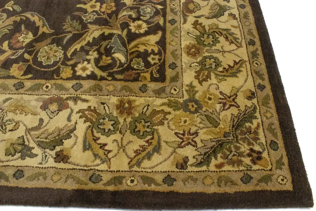 Dark Brown Floral Modern 8X11 Oriental Hand-Tufted Rug - 7