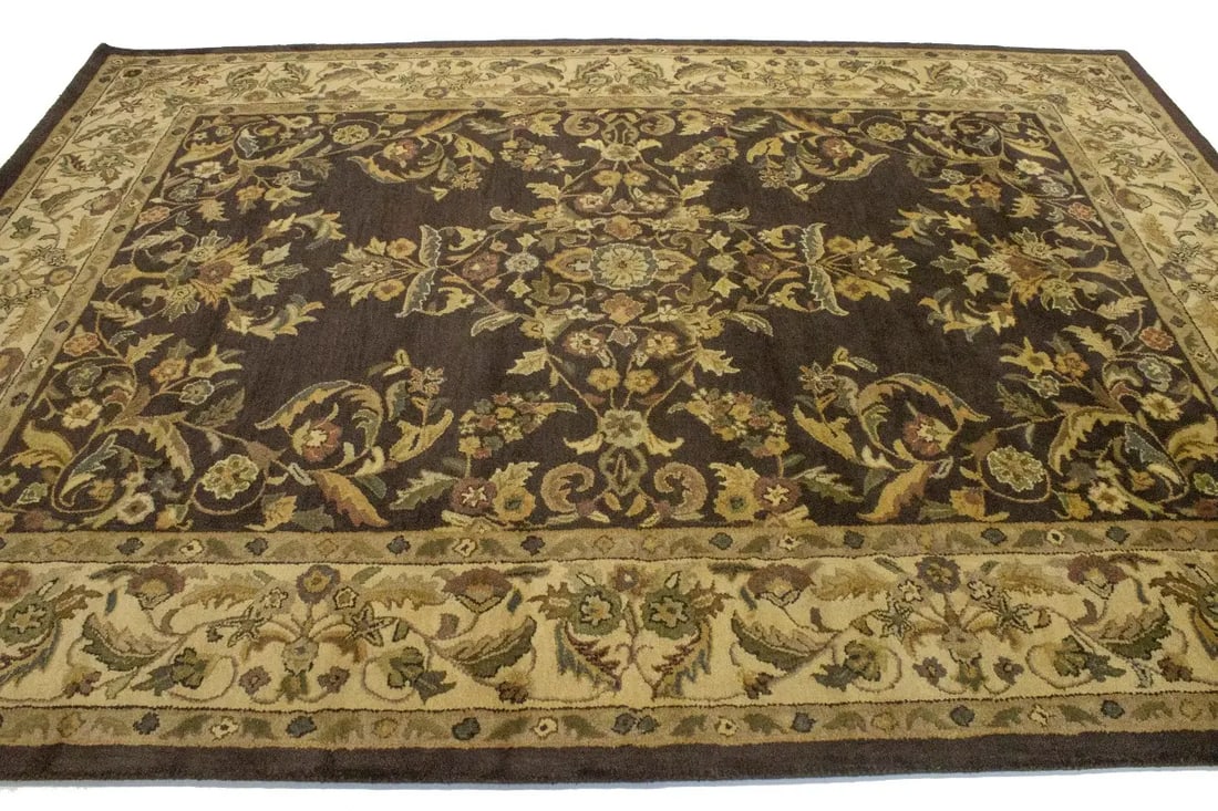 Dark Brown Floral Modern 8X11 Oriental Hand-Tufted Rug - 8
