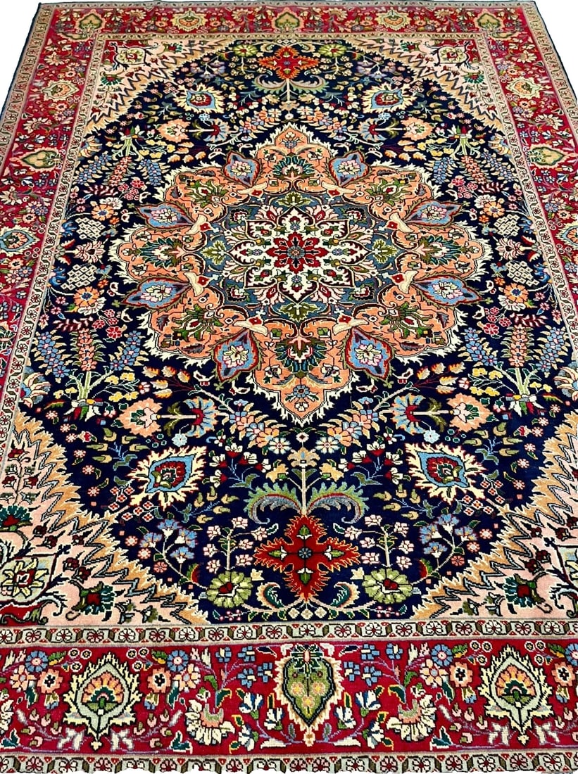 Hand Knotted Persian Tabriz Wool Navy Oriental Area Rug 6'7" x 9'3" - 3