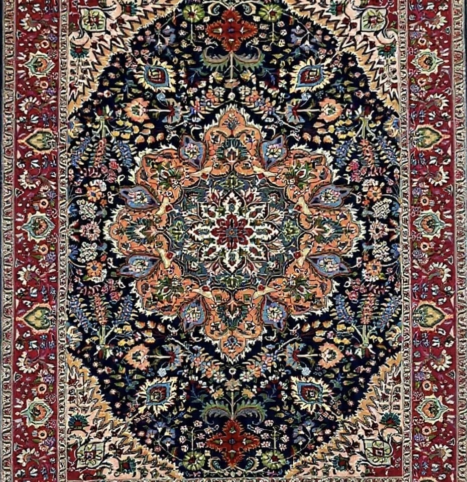 Hand Knotted Persian Tabriz Wool Navy Oriental Area Rug 6'7" x 9'3" - 9