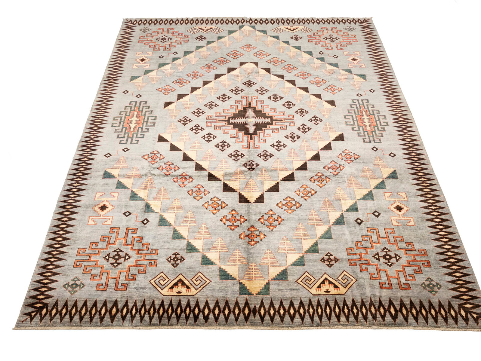 Gray Geometric Tribal 10X14 Afghan Oriental Rug - 14