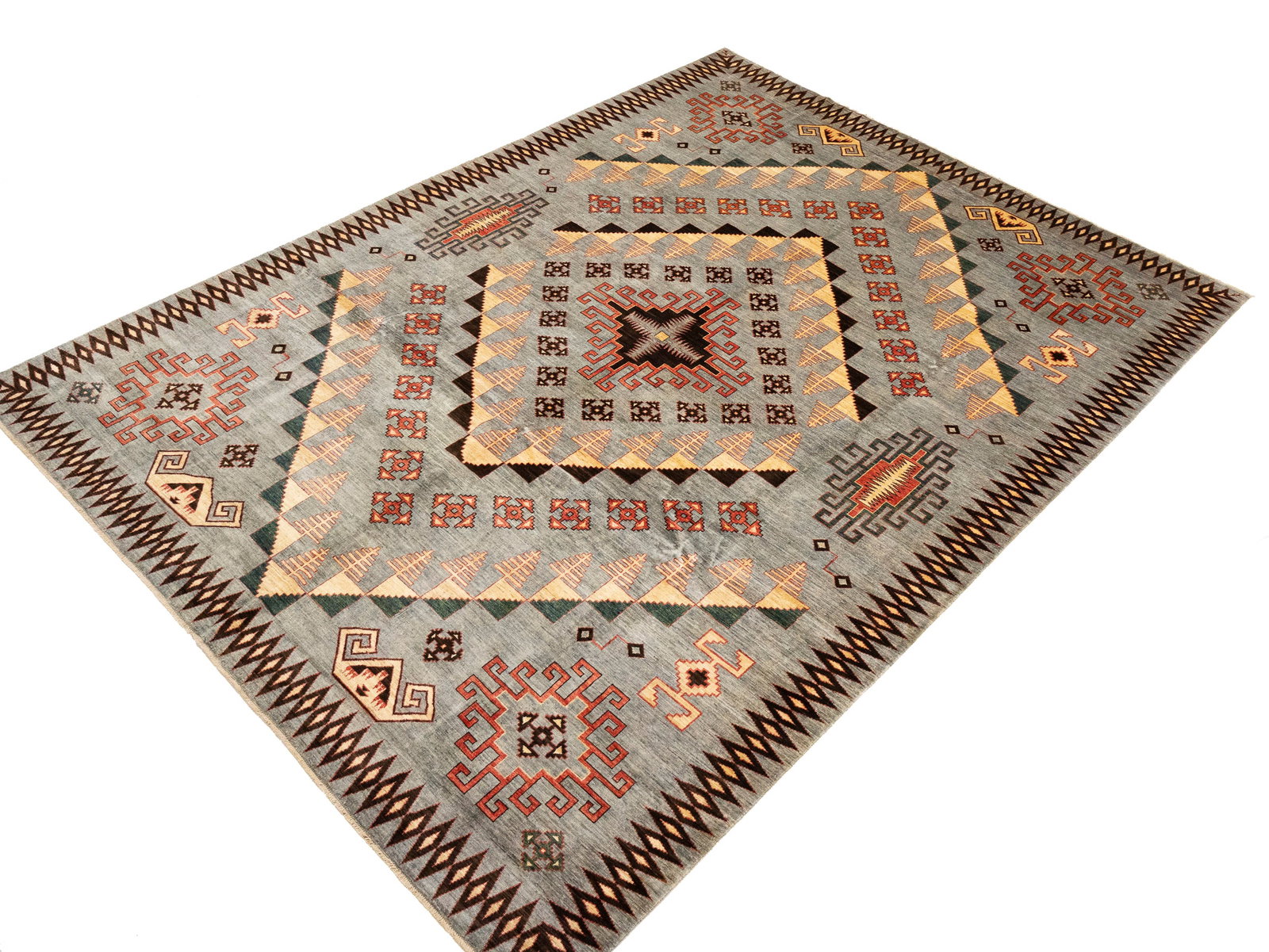 Gray Geometric Tribal 10X14 Afghan Oriental Rug - 3