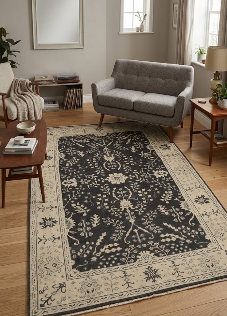 Charcoal Transitional Floral 6X9 Oriental Rug - 2