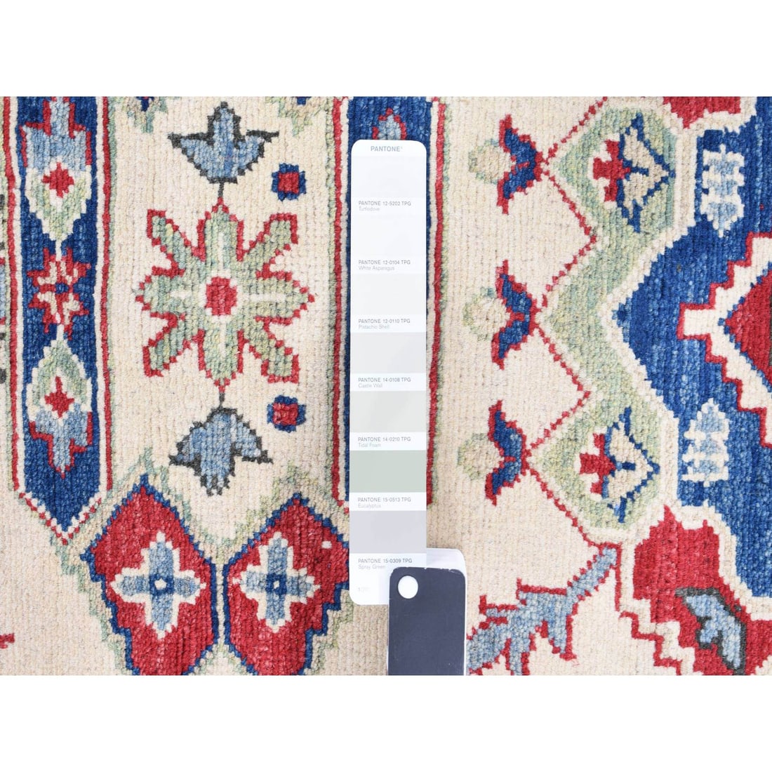 Blue, Hand Knotted, 100% Wool, Kazak, Extra Wide and Narrow Runner Rug - 5