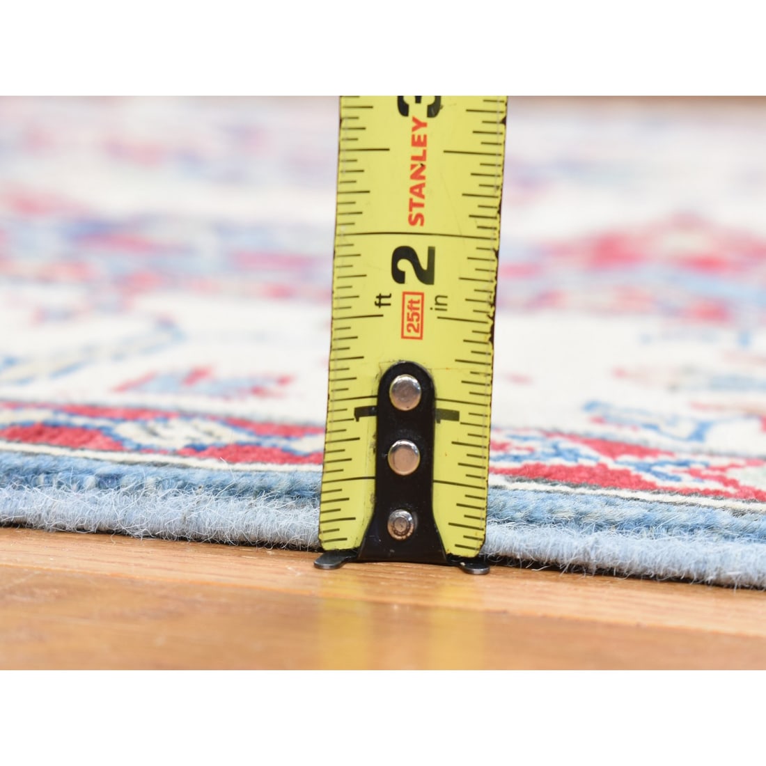 Blue, Hand Knotted, 100% Wool, Kazak, Extra Wide and Narrow Runner Rug - 8