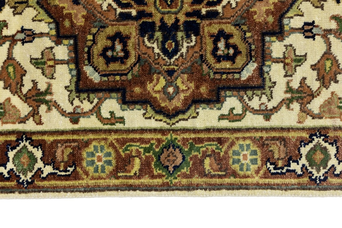 Cream Geometric 3X10 Heriz Serapi Oriental Runner Rug - 12