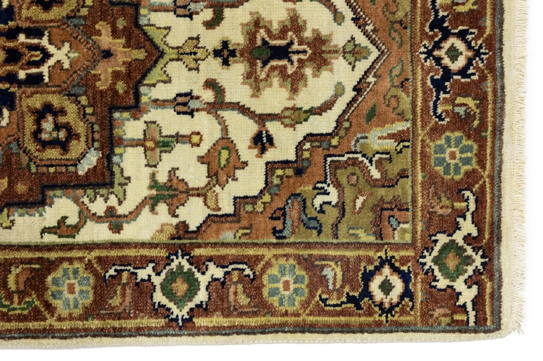Cream Geometric 3X10 Heriz Serapi Oriental Runner Rug - 13