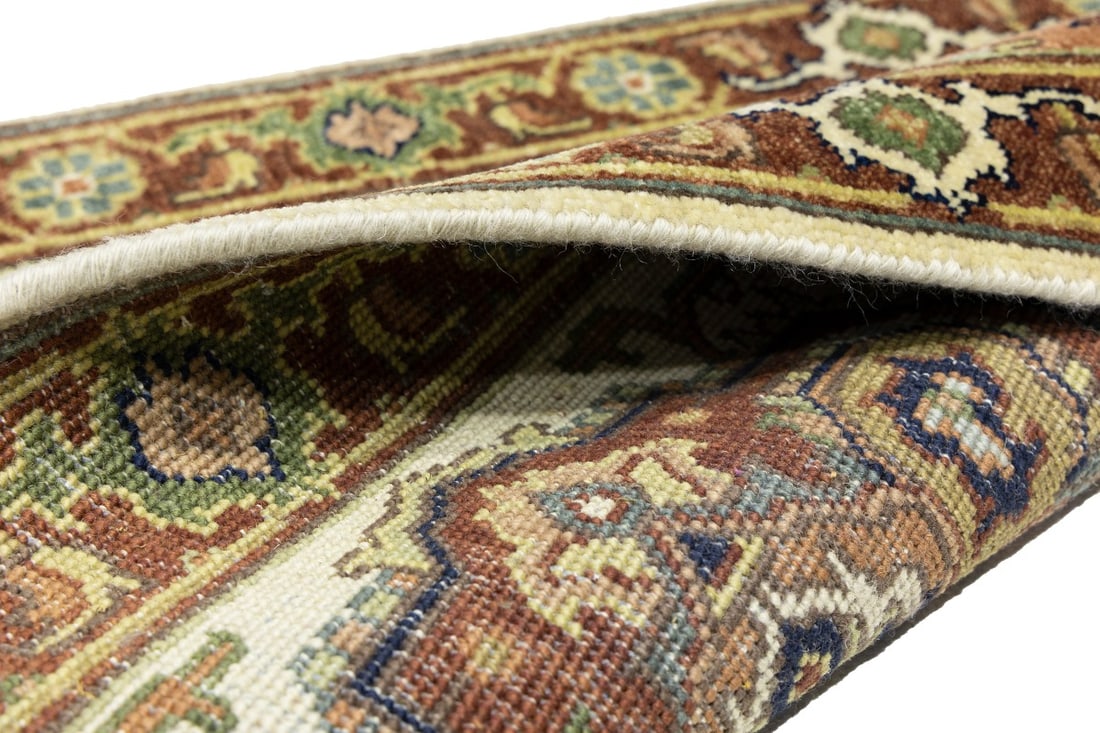 Cream Geometric 3X10 Heriz Serapi Oriental Runner Rug - 16