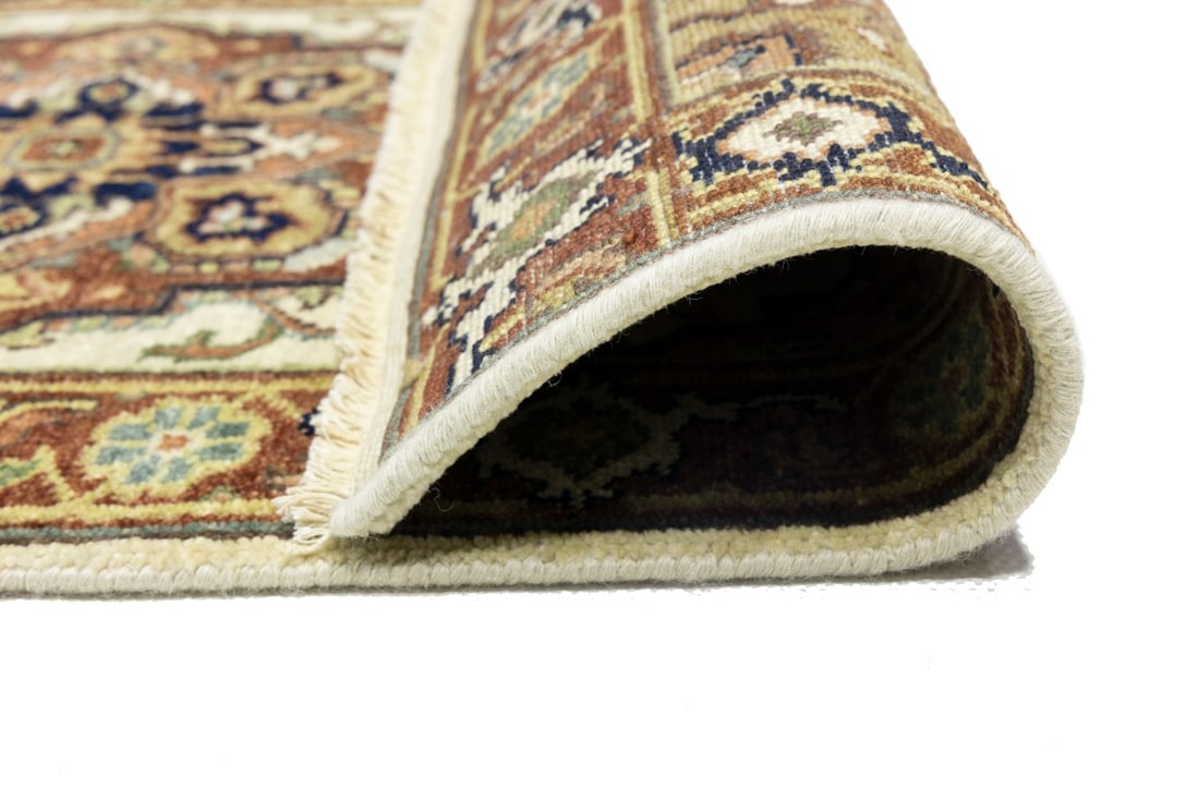 Cream Geometric 3X10 Heriz Serapi Oriental Runner Rug - 17