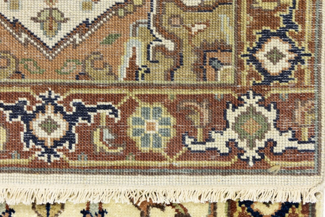 Cream Geometric 3X10 Heriz Serapi Oriental Runner Rug - 19