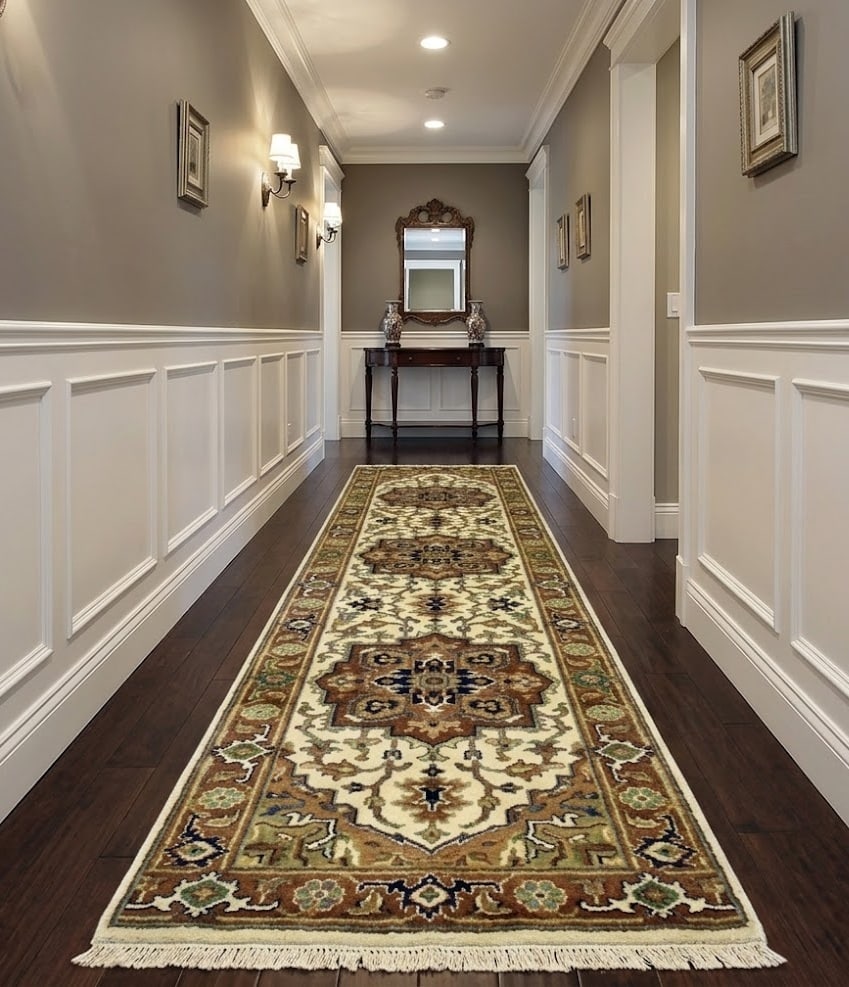 Cream Geometric 3X10 Heriz Serapi Oriental Runner Rug - 2