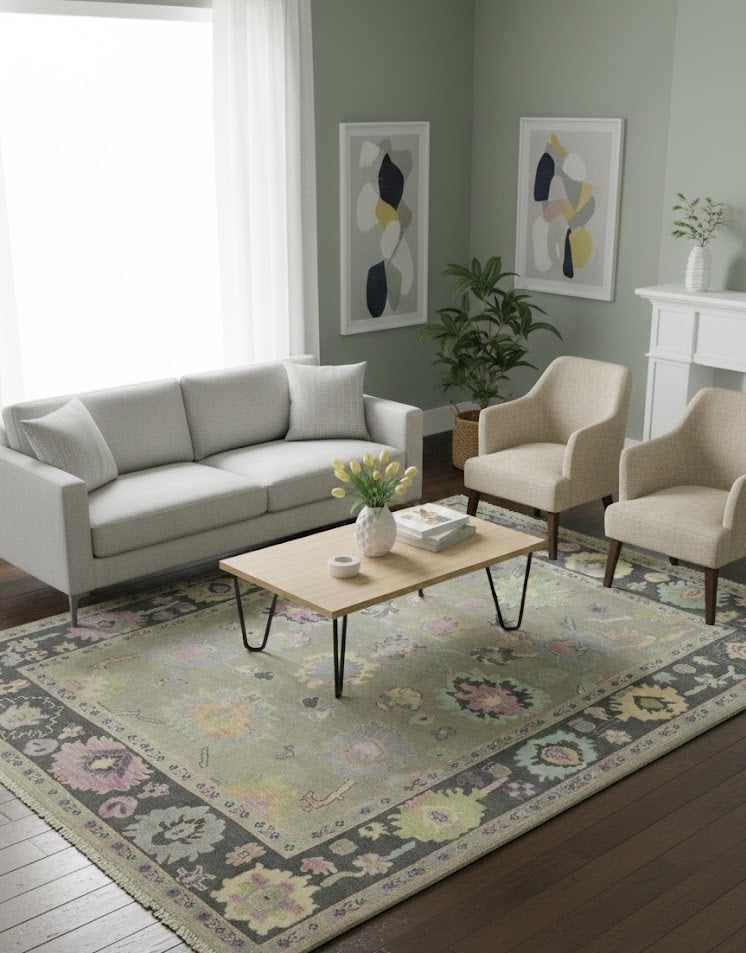 Floral Colorfast 9X12 Oushak Chobi Oriental Rug - 2
