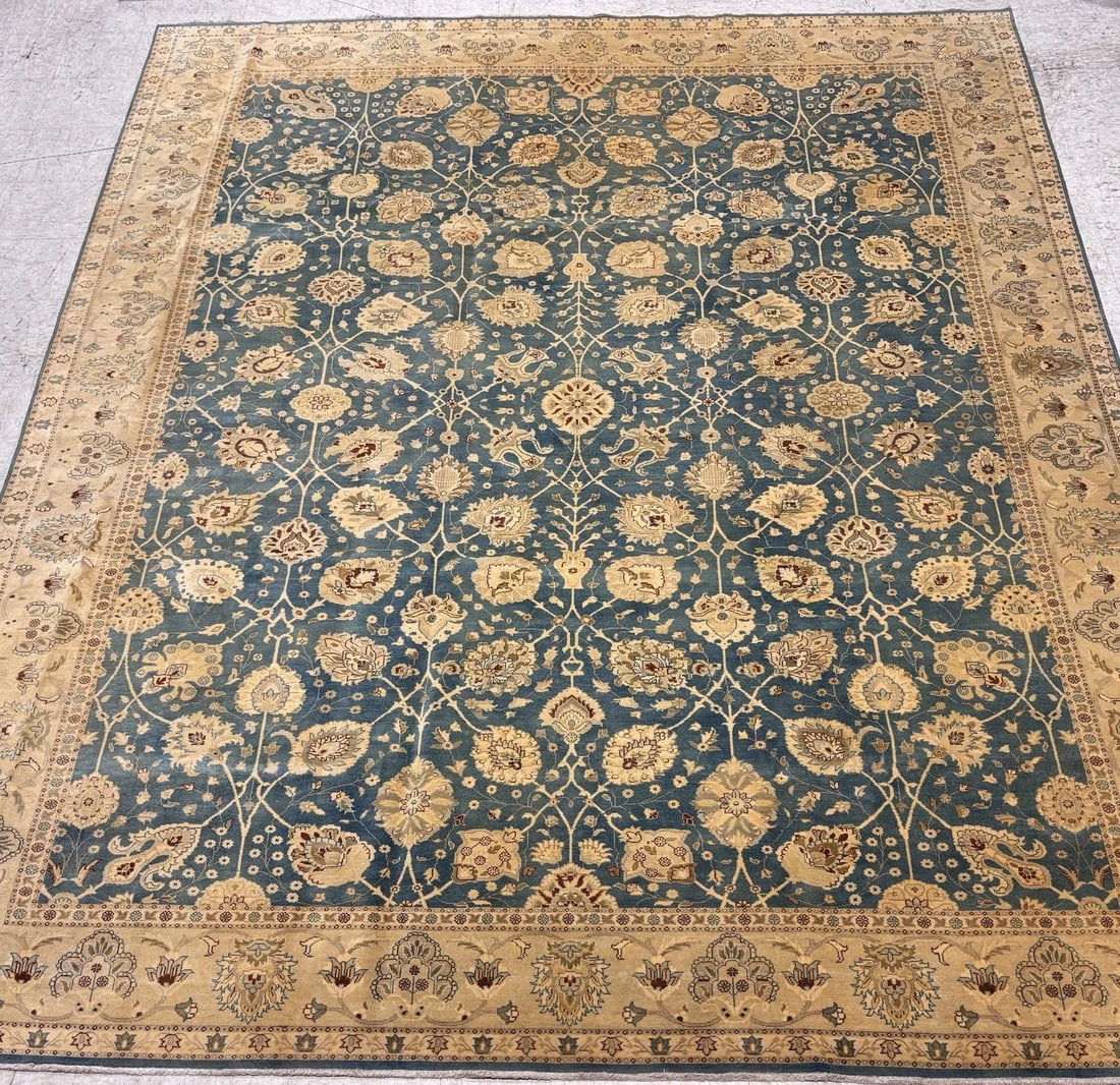 Hand Knotted Indo-Tabriz Blue Oriental Area Rug Wool Carpet 9'11" x 13'5" - 7